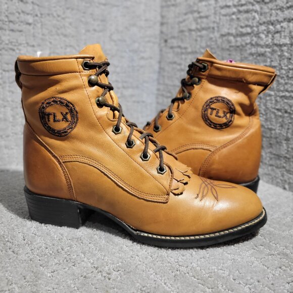 Tony Lama Women's Size 7.5B Brown Leather Lace up Western Riding Ankle Boots Vtg - Picture 1 of 12